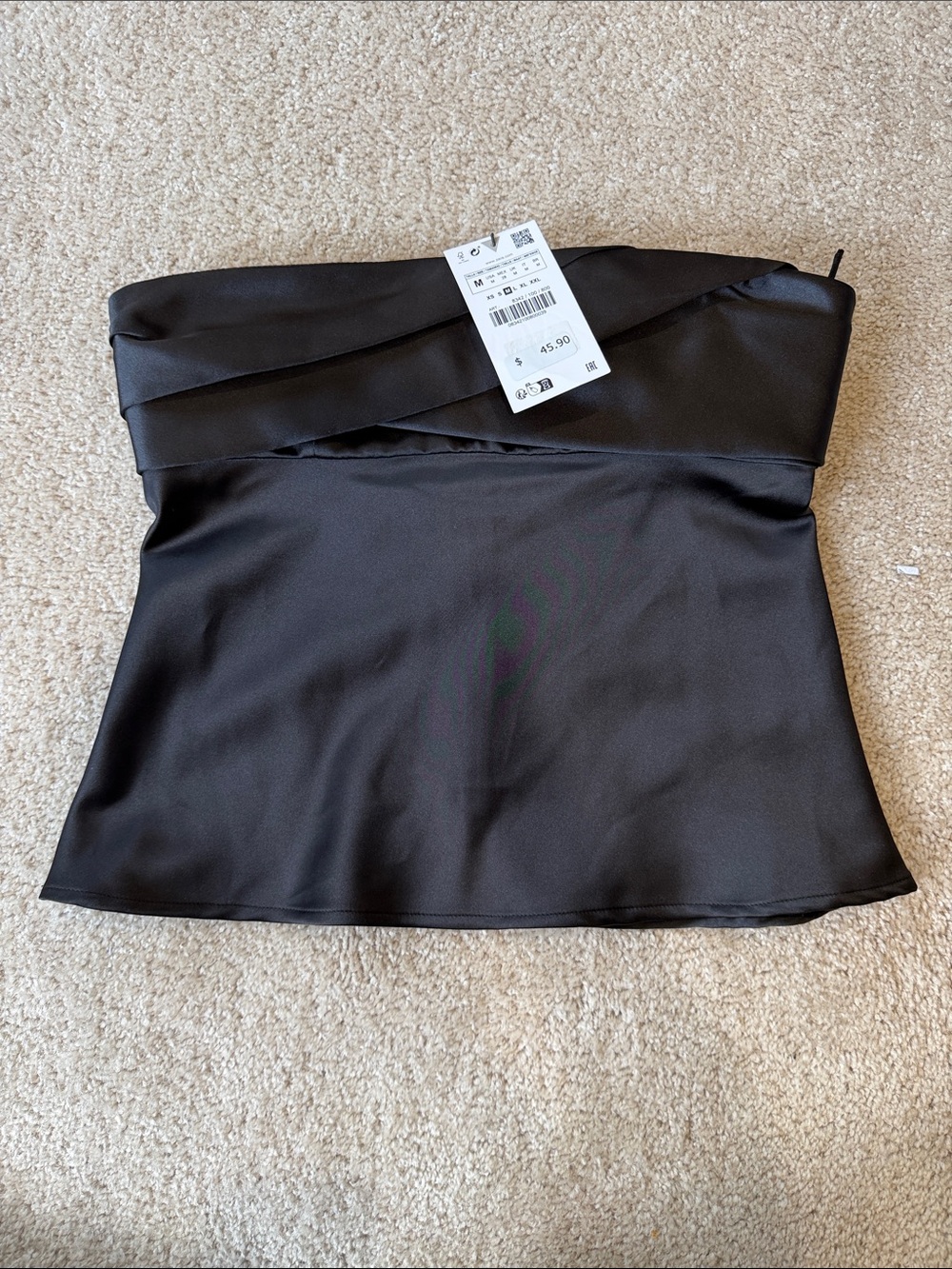 Zara NWT Black Satin Strapless Top Medium | Elegant Timeless Evening Top
